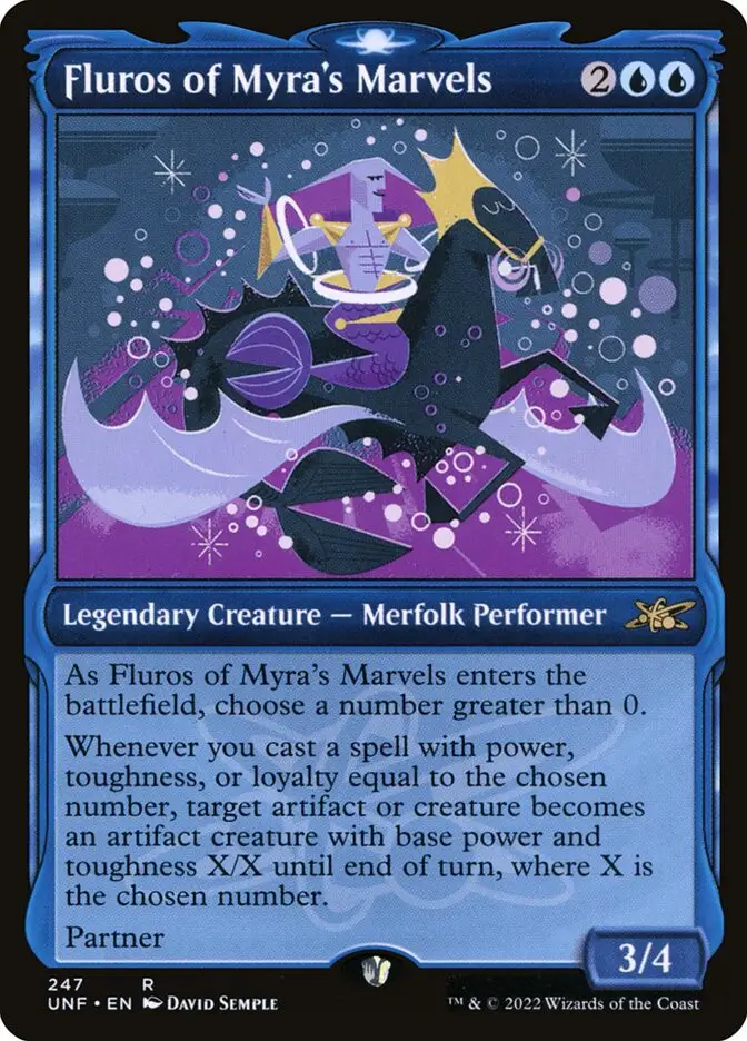 Fluros of Myra's Marvels • Legendary Creature — Merfolk Performer
